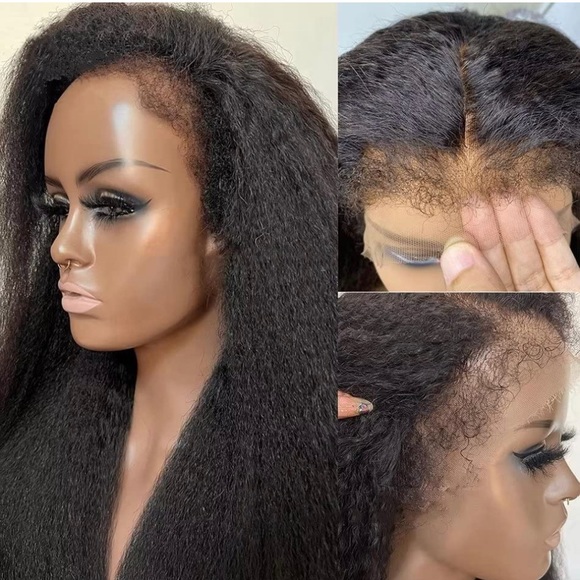 Kinky Straight Human Hair Wig Kinky Curly Edges Hairline 13x4 Lace Front - Picture 3 of 8